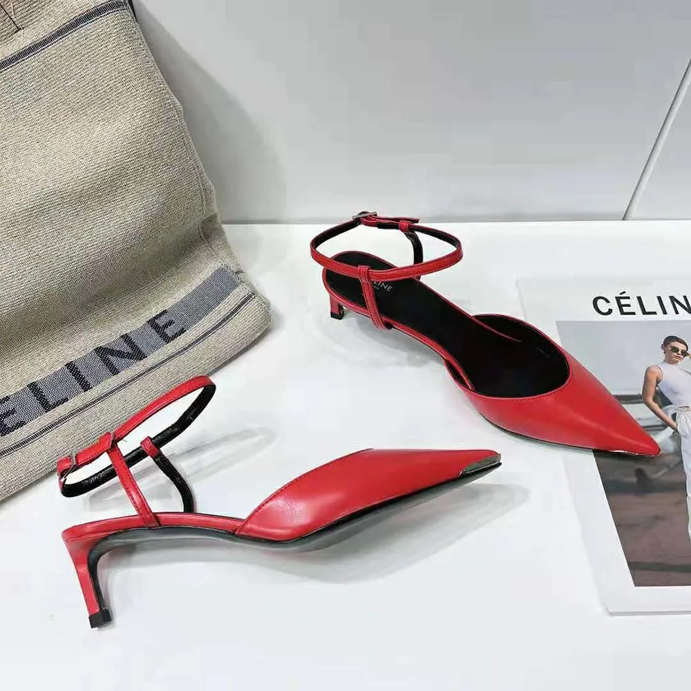 ZAPATOS DE TACóN CON PUNTA DE METAL PARA MUJER CELINE KITTEN EN CABRITILLAROJO