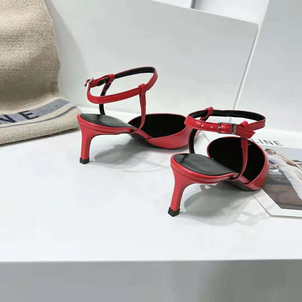 ZAPATOS DE TACóN CON PUNTA DE METAL PARA MUJER CELINE KITTEN EN CABRITILLAROJO