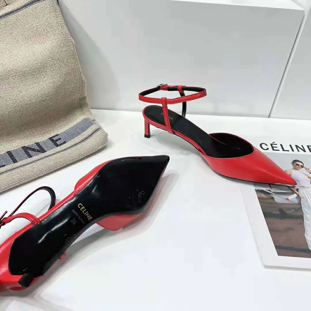 ZAPATOS DE TACóN CON PUNTA DE METAL PARA MUJER CELINE KITTEN EN CABRITILLAROJO