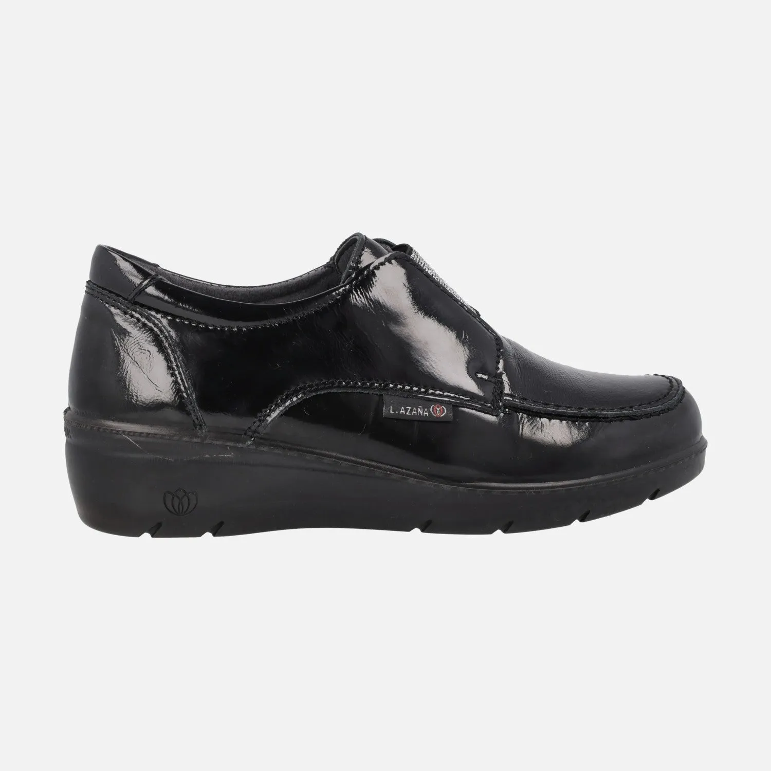 Zapatos deportivos negros de charol con elástico plata
