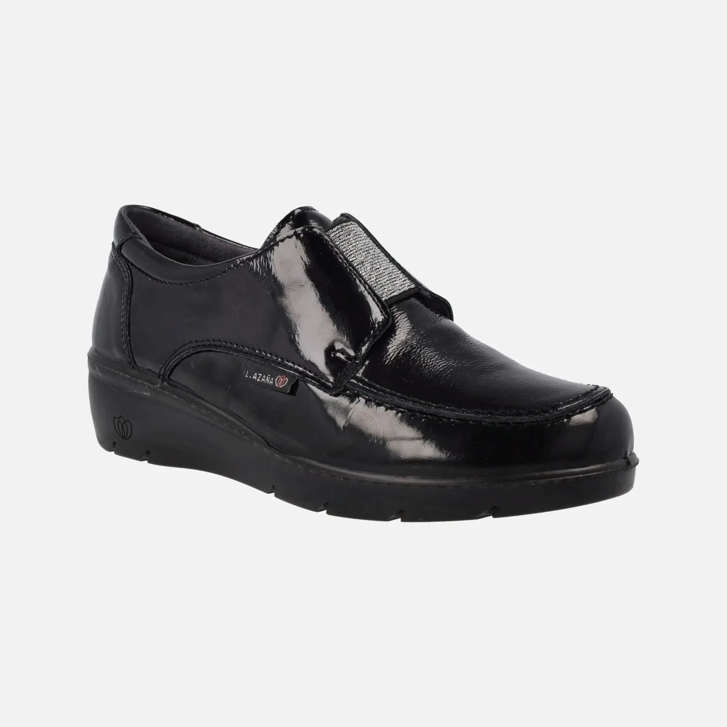 Zapatos deportivos negros de charol con elástico plata