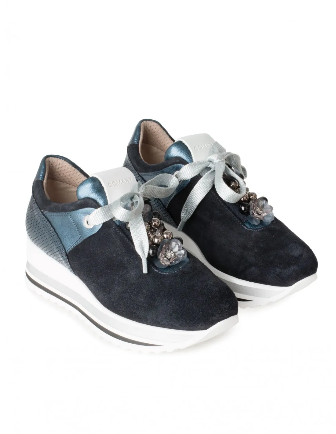 Zapatos Deportivos Plataforma Azul Abalorios