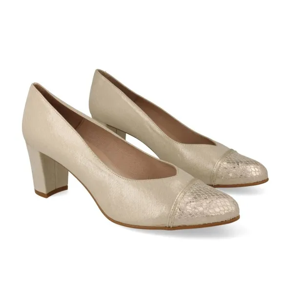 ZAPATOS TACON COMODOS MUJER MOD. URSULA DORADO